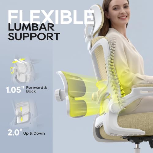 Ergonomic Office Chair for Long Hours, Adjustable Padded Lumbar Support for Lower Back Relief, 330 lb Capacity, Comfortable Computer Desk Chair for Home Office, Work & Study