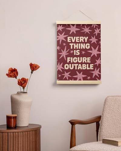 FGFK Everything Is Figureoutable Inspirational Wall Art Poster Hanger Frame, Retro Red and Pink Star Positive Affirmations Canvas Prints Framed Wall Decor for Home Classroom Office, 12x16 Inch