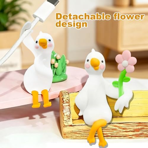4 PCS Resin Goose Figurine Computer Monitor Decor,Cute Mini Goose Statues for Car Dashboard,Funny Desk/TV/Photo Frame Decorations (Goose with Flowers)