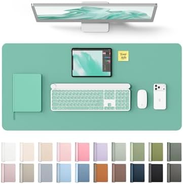 YSAGi Leather Desk Protector, Office Mat, Large Mouse Mat, Non-Slip PU Leather Blotter, Laptop Desk, Waterproof Writing Pad for Office and Home (Green-Blue, 35.4" x 17")
