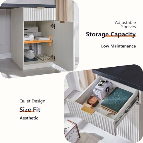 60" Fluted Home Office Desk, Reversible Left‑Right Cabinet, Built‑in Outlet