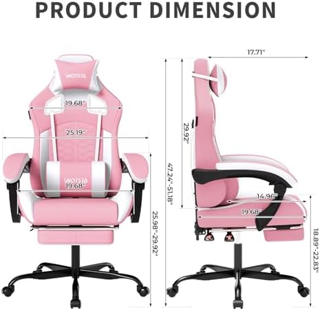 Gaming Chair with Massage,Ergonomic PC Gaming Chair with Footrest Comfortable Headrest and Lumbar Support,High Back Game Chair PVC Leather,300LBS (Pink)