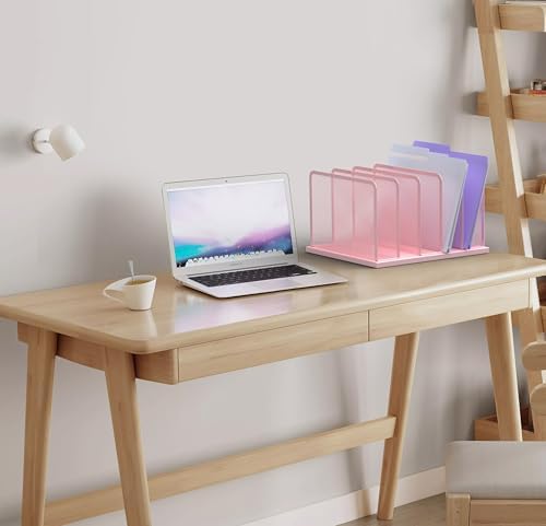 Kuntine.B 5-Section Upright Desk File Organizer Pink 1 Pack