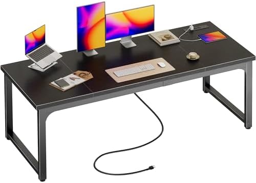 Huuger 63 x 24 inch Desk with Power Outlets & 0.95 Inch Thicker Desktop