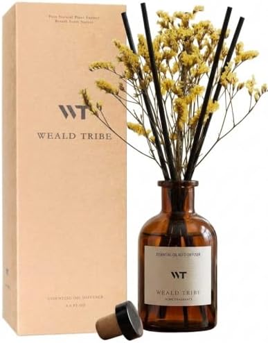 WEALD TRIBE Reed Diffuser Set for Bathroom Air Fresheners, Oil Diffuser Sticks with Flower | Lemongrass Scent 4.0 fl oz Home Fragrance with Sticks Defusers | House Bedroom Office Shelf Decor