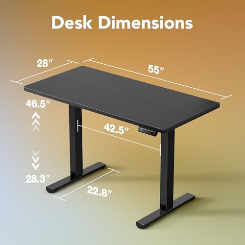 HUANUO 55x28 Inch Electric Standing Desk, Height Adjustable, Black
