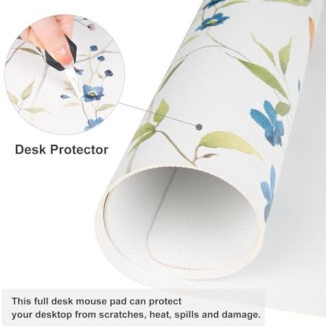 QiyI PU Leather Large Mouse Pad, 31.5" x 11.8", Watercolor Flowers