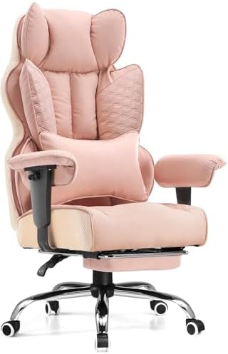 GTPLAYER Big and Tall Gaming Chair 400lbs Heavy Duty Office Chair with Foot Rest & Ergonomic Pocket Spring Lumbar Support, High Back 3D Saddle Shaped Cushion for Back Pain Relief, Pink