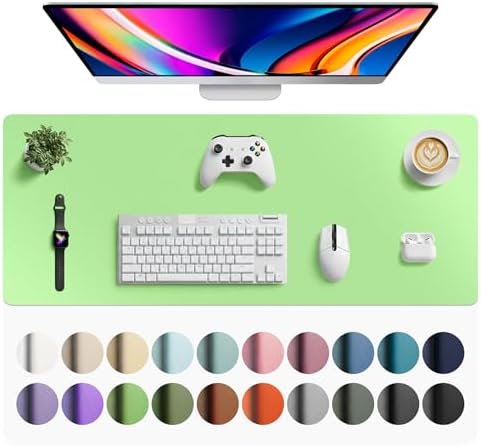 Aothia Faux Leather Desk Mat - Large Mouse Pad, Non-Slip PU Leather Blotter, Waterproof Writing Surface for Office and Home (Foam Green, 42" x 17")