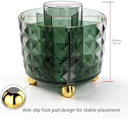 GOTOBA Dark Green Pen Pencil Holder for Desk, 360° Rotating Pen Organizer, Green Office Supplies, Cute Pen Holder, 6-Compartment Pencil Holder Rotating