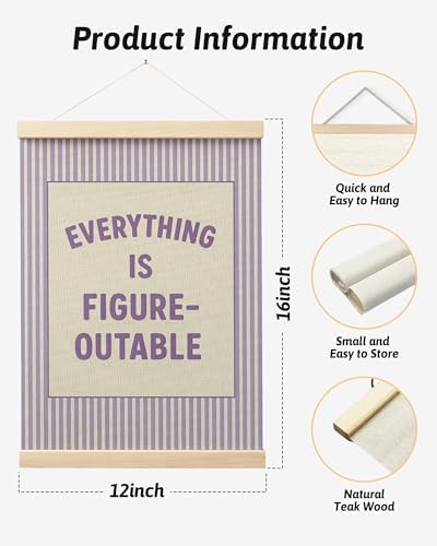 FGFK Everything Is Figureoutable Positive Affirmations Wall Art Poster Hanger Frame, Retro Purple Inspirational Canvas Prints Framed Wall Decor for Office Classroom Home Bedroom, 12x16 Inch