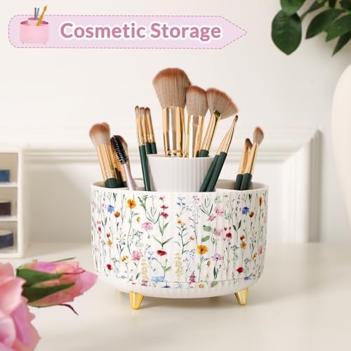 SKYDUE 360 Degree Rotating Desk Organizer, Dual-Purpose Pencil Pen Holder for Desktop, Desk Pen Organizer with 5 Slots, Office Supplies, Pencil Cup for Office, School, Home