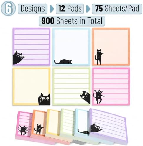 Mr. Pen- Black Cat Sticky Notes Set Bulk, 3" x 3", 12 Pads, 900 Sheets