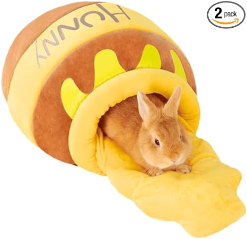 Rabbit Honeypot Bed House - Bunny Hideout Warm Fleece Cuddle Cup Snuggle Sack with Removable Cushion Guinea Pig Hideout Sleeping Cave for Rabbit Guinea Pig Ferret Chinchilla