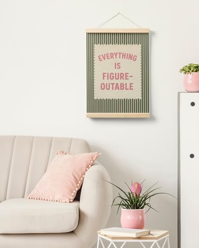 FGFK Everything Is Figureoutable Inspirational Wall Art Poster Hanger Frame, Retro Pink and Green Positive Affirmations Canvas Prints Framed Wall Decor for Home Classroom Office, 12x16 Inch