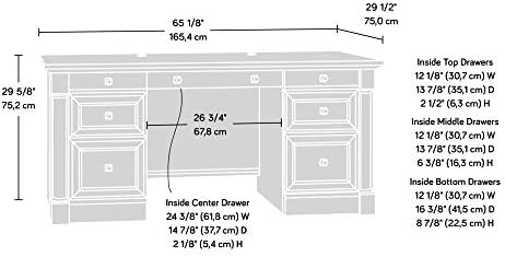 Sauder Palladia Office Desk with Drawers, Executive Desk with File Cabinet Storage, Cable Management, Keyboard Tray, in Split Oak Finish