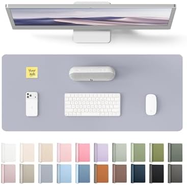YSAGi Leather Desk Pad Protector, Office Desk Mat, Large Mouse Pad, Non-Slip PU Leather Desk Blotter, Laptop Desk Pad, Waterproof Desk Writing Pad for Office and Home (Soft Lavender, 23.6" x 13.8")