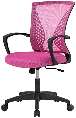 FDW | Mid Back Office Chair | Pink | with Lumbar Support, 360 Swivel