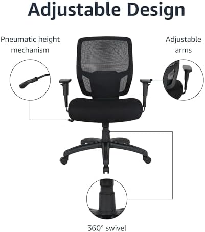 Amazon Basics Big and Tall Mesh Office Chair with Adjustable Armrests, Lumbar Support, Adjustable Height, 400lbs Capacity, Black