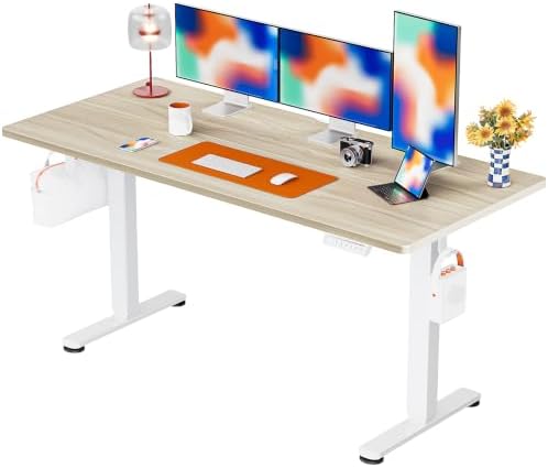 ErGear Height Adjustable Electric Standing Desk, 55 x 28 Inches Sit Stand up Desk, Memory Computer Home Office Desk, Natural