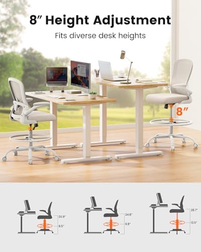 ErGear Drafting Chair,Tall Office Chair with Flip-Up Armrests, High Desk Chair Adjustable Height and Adjustable Footrest Ring, Ergonomic Standing Desk Chair with Lumbar Support, Khaki,6 Pack