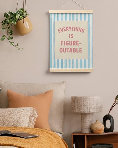 FGFK Preppy Pink and light Blue Everything Is Figureoutable Inspirational Framed hanging Canvas wall art Poster Prints office dorm room decor for women, Motivational posters decorations for home bedroom,12x16 Inch