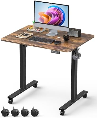32" Small Rolling Electric Standing Desk Adjustable Height for Home Office