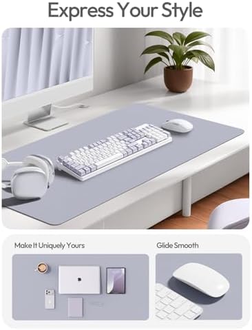 YSAGi Leather Desk Pad Protector, Office Desk Mat, Large Mouse Pad, Non-Slip PU Leather Desk Blotter, Laptop Desk Pad, Waterproof Desk Writing Pad for Office and Home (Soft Lavender, 23.6" x 13.8")