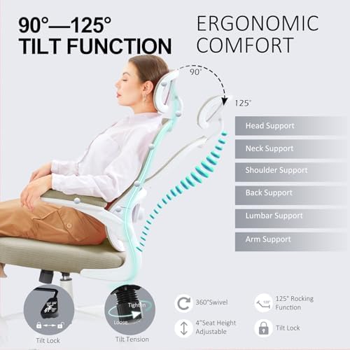 Ergonomic Office Chair,Ultra Thick Spring Cushion Desk Chair,Khaki