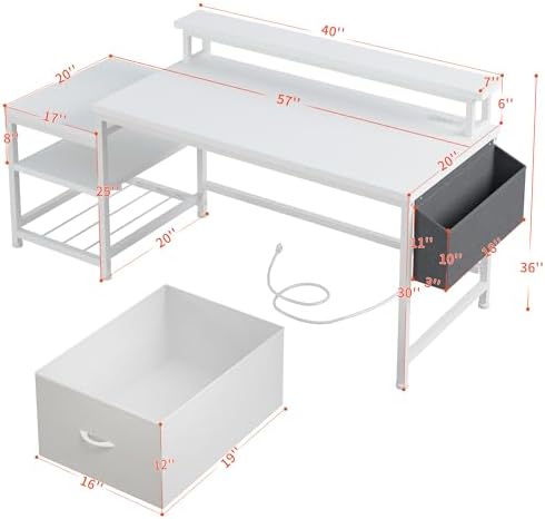 EnHomee 56.5" Office Desk with Drawers & Printer Space for Home Work,White