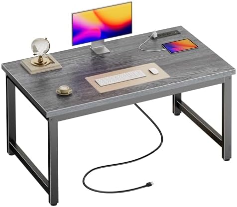 Huuger 48 x 24 inch Desk with Power Outlets & 0.95 Inch Thicker Desktop