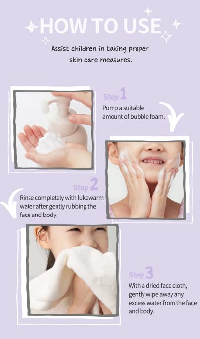 JUNG SAEM MOOL KIDS Mild Bubble Foam Facial & Body | pH Balanced Foaming Cleanser for Sensitive Young Skin | Hypoallergenic, Moisturizing, Sulfate-Free Baby Body Wash