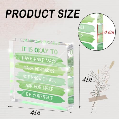 Mental Health Office Decor - Green 4 Inch Acrylic Tabletop Sign, Inspirational Desk Accessories for Workplace Wellness, Motivational Quote for Therapy Office & Home Desk