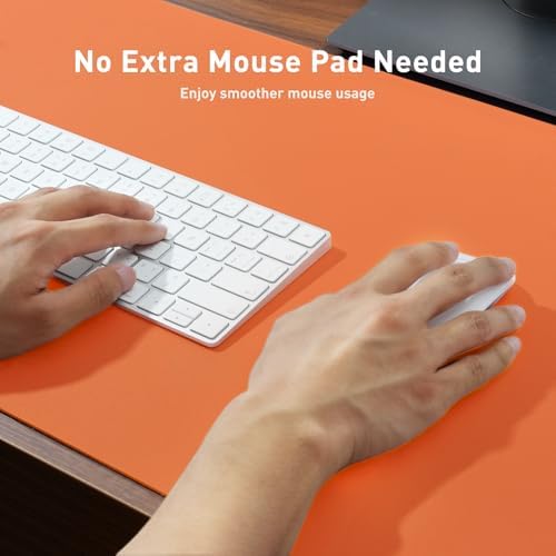 Aothia Faux Leather Desk Mat - Large Mouse Pad, Non-Slip PU Leather Blotter, Waterproof Writing Surface for Office and Home (Hermes Orange, 55" x 17")