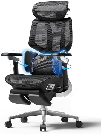 Hbada X7 Smart Ergonomic Chair, Office Chair, with Fully Automated Lumbar Tracking, 4D Adjustable Headrest, 720° Adjustable Armrests, Ventilated Seat Cushion, Swivel, Black