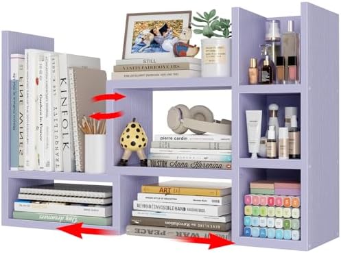 NUTIKAS Desk Shelves Desktop Organizer Shlef - Purple Office Organization for Top of Desk Organizers and Accessories Corner Bookshelf Table Top Shelving Small Hutch Decorations for Women Office