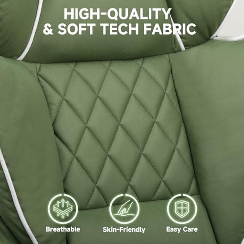 COMHOMA Big and Tall Gaming Chair with Pocket Spring Lumbar Support, Ergonomic Office Chair with Footrest, Executive Desk Chair with Outward Fixed Soft Armrests, Computer Chair with High Back, Green