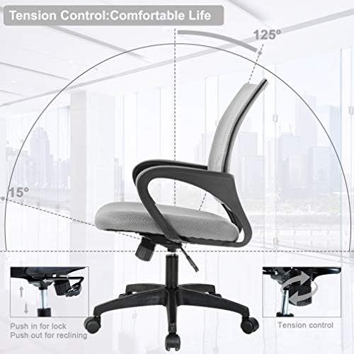 BestOffice | Ergonomic Office Chair | Mid-Back Swivel Desk Chair | Breathable Backrest & Lumbar Support | Adjustable Height | Sponge Seat | Rolling Wheels | Grey | for Adults & Women | Pack of 2