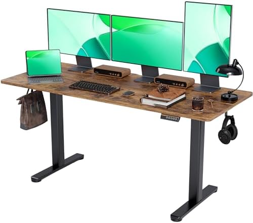 Claiks Electric Height Adjustable Standing Desk, 63x24 Inch, Rustic Brown