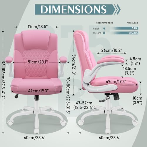 Leather Office Chair, PU Home Computer Desk Chairs with Ergonomic Back Support, 360°Swivel Free，Small Gaming Chair with Wheels and Adjustable Armrests, for Short People Use
