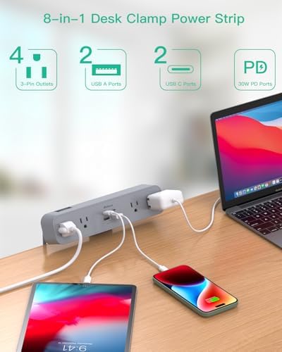 Mifaso PD30W Desk Clamp Power Strip, Surge Protector, Fast Charging Station