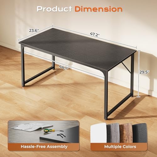 PRAISUN 47 X 24 Inch Computer Desk with Deeper Desktop, Gaming Office Writing Work Desk for Home Office, Study, Bedroom, Work from Home, Metal Frame, Black