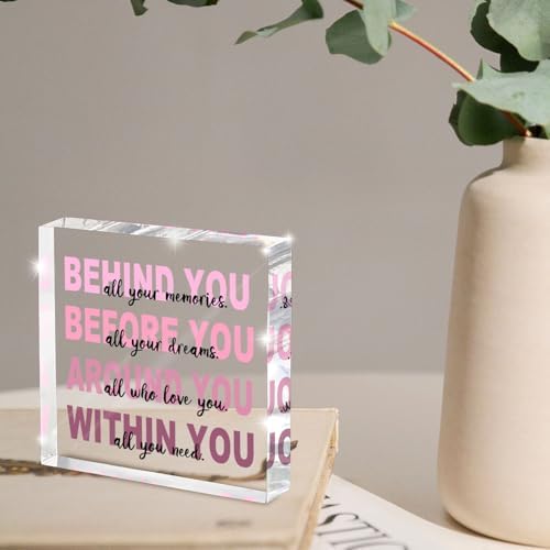 Graduation Gifts - Pink Graduation Quote Decoration - All the Memories Behind You Acrylic Square Sign - Inspirational Gift for Women 4x4 Inch
