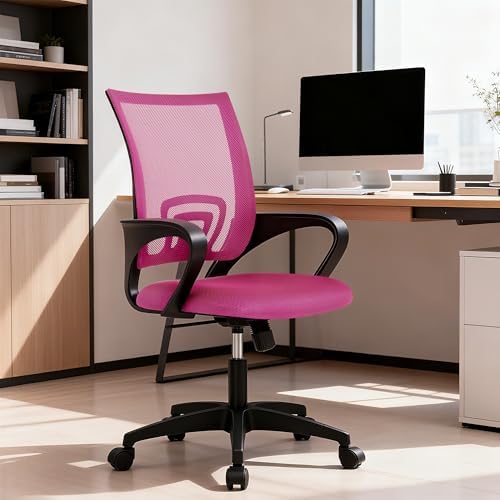 BestOffice | Ergonomic Office Chair | Mid-Back Swivel Desk Chair | Breathable Backrest & Lumbar Support | Adjustable Height | Sponge Seat | Rolling Wheels | Peach Pink | for Adults & Women