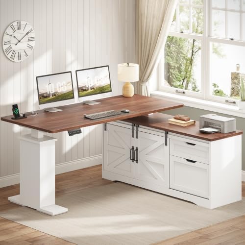 SEDETA Farmhouse 55 inch L Shaped Standing Desk with Storage Drawers