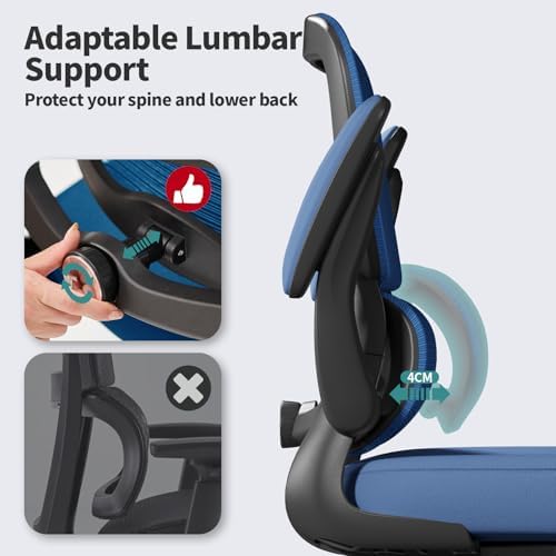 TRALT Office Chair - Ergonomic Desk Chair with Adjustable Lumbar Support, Mesh Computer Chair, Executive Chair for Home Office Comfortable Lumbar Support (1, Deep Blue)