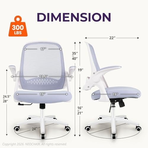 NEO CHAIR Office Desk Chair, Ergonomic Mesh with Flip-Up Armrests, Purple