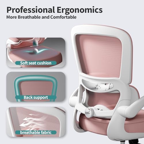 TRALT Office Chair - Ergonomic Desk Chair with Adjustable Lumbar Support, Mesh Computer Chair, Executive Chair for Home Office Comfortable Lumbar Support (1, Pink)