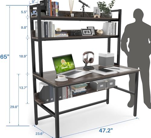 Aquzee Desk with Hutch, Computer Desk with Shelves, 47 Inch