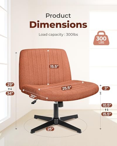 NEO Chair Criss Cross Chair No Wheels, Armless Cross Legged Office Desk Chair, Vanity Makeup Fabric Computer Comfy Adjustable Swivel Ergonomic Living Bedroom for Home Office (Fabric Brown)